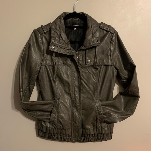 Med Kismet high neck grey faux leather jacket - Picture 1 of 14